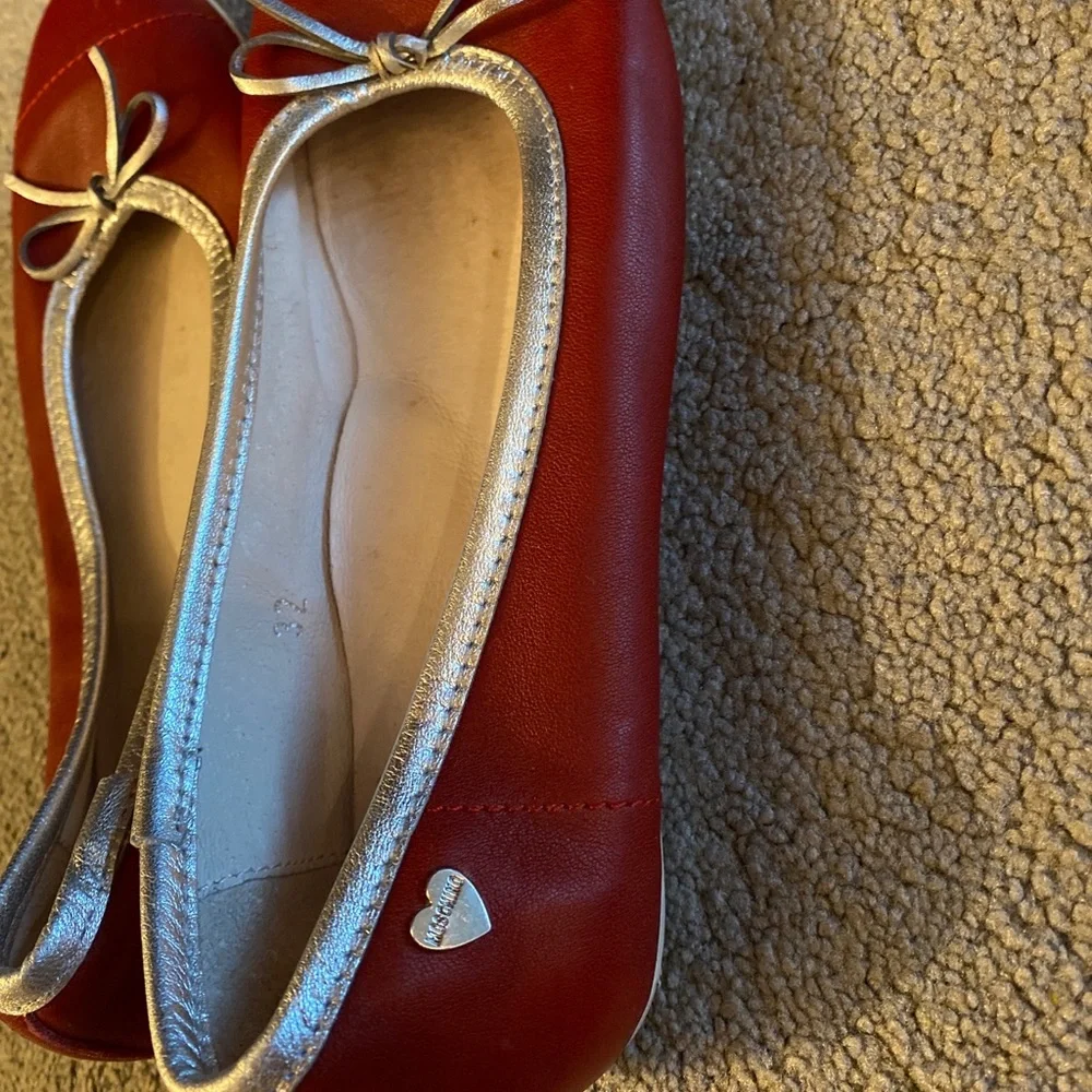 Moschino Red Ballet Flats with Silver Trim